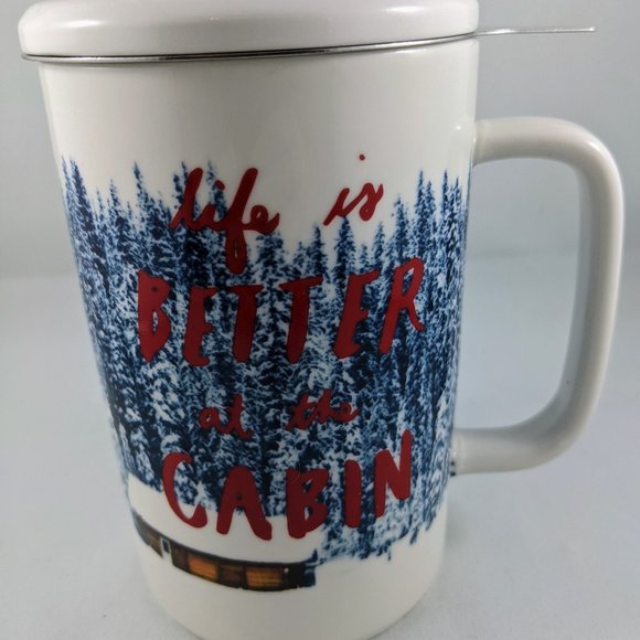 Tea Mug Steeper Life Is Better At The Cabin Indigo Chapters With Lid White Blue… - Picture 12 of 16